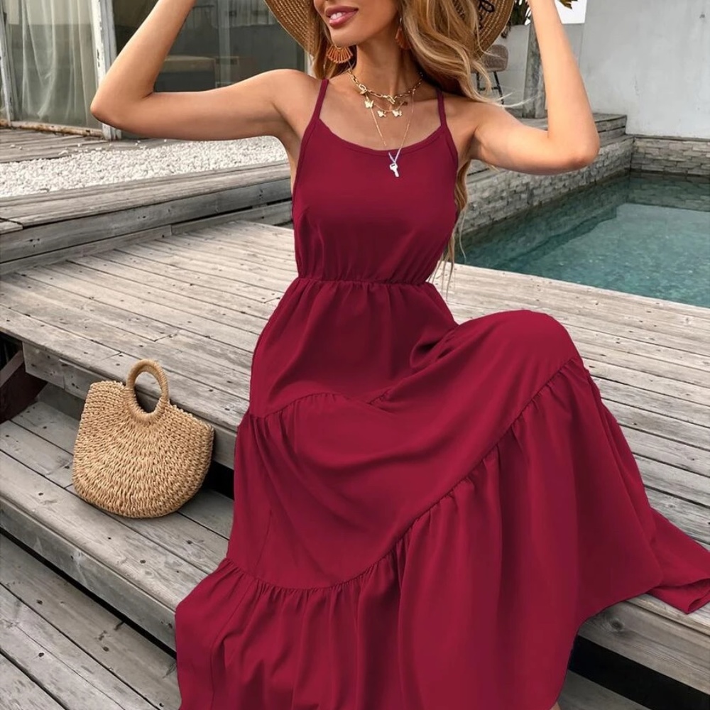 Boho Criss Cross Back Ruffle Cami Dress - Picture 10 of 13